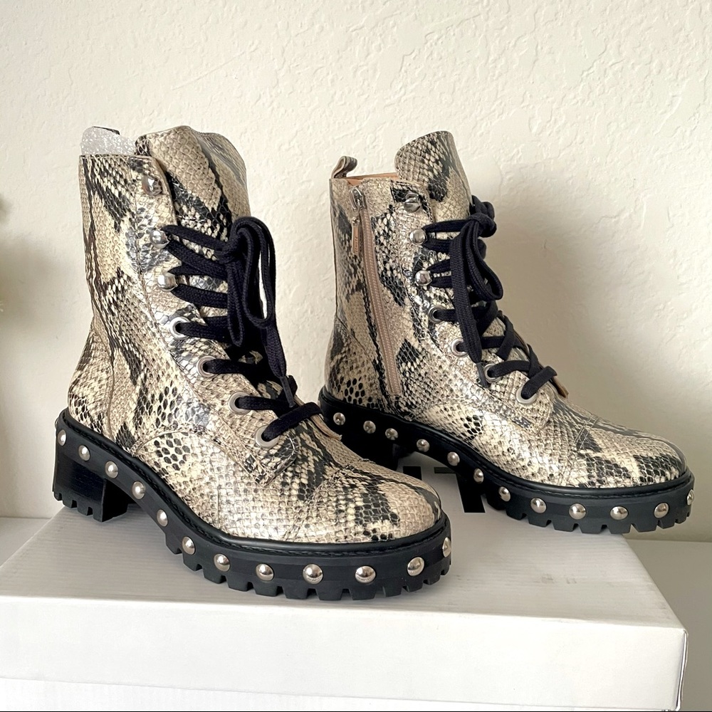 SCHUTZ Andrea Leather Snakeskin Print Combat Boot - Size 5